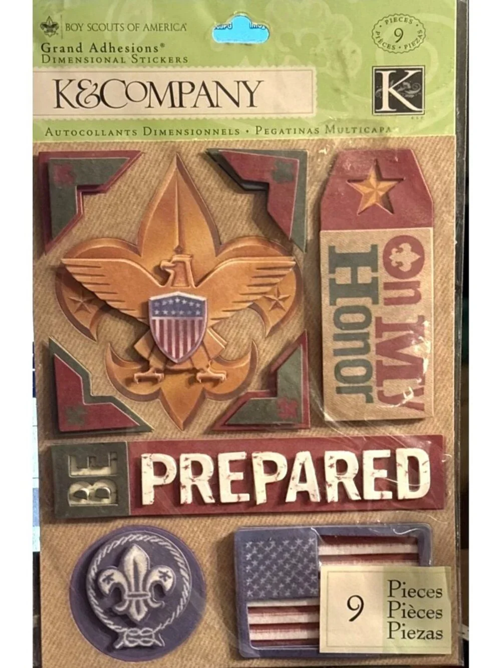 K&Company Boy Scouts Of America Grand Adhesions Dimensional Stickers 9pc NSP